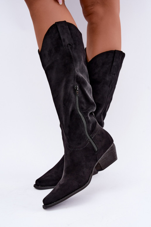 Botas de cowboy negras de caña alta con tacón bajo Grisel