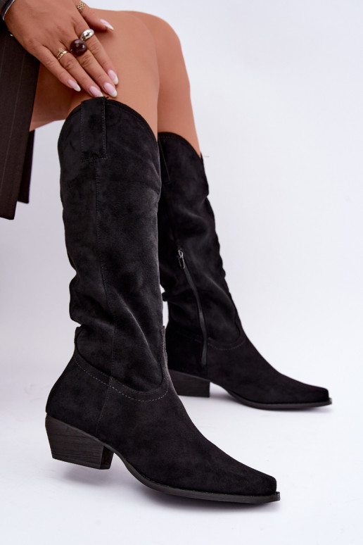 Botas de cowboy negras de caña alta con tacón bajo Grisel