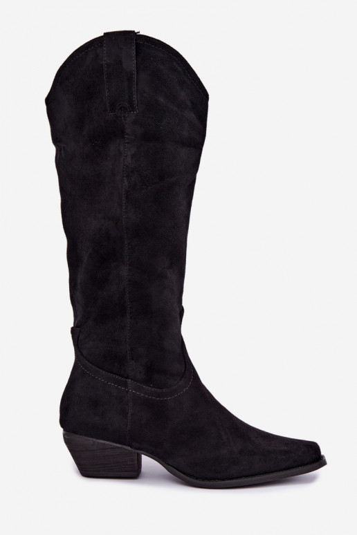 Botas de cowboy negras de caña alta con tacón bajo Grisel