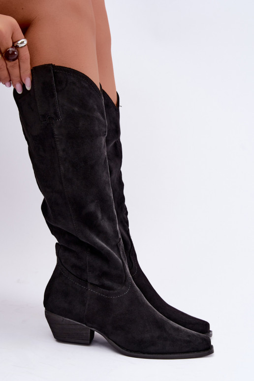 Botas de cowboy negras de caña alta con tacón bajo Grisel