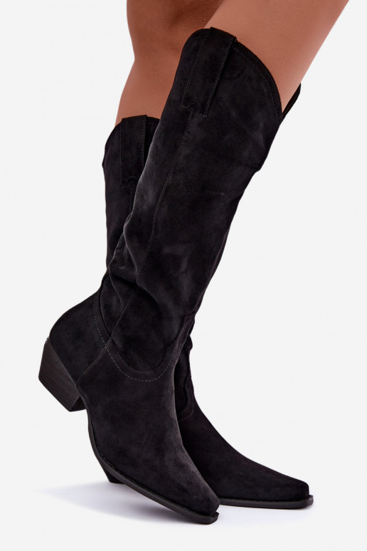 Botas de cowboy negras de caña alta con tacón bajo Grisel