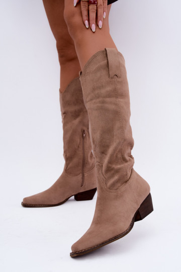 Botas de cowboy beiges de caña alta con tacón bajo Grisel