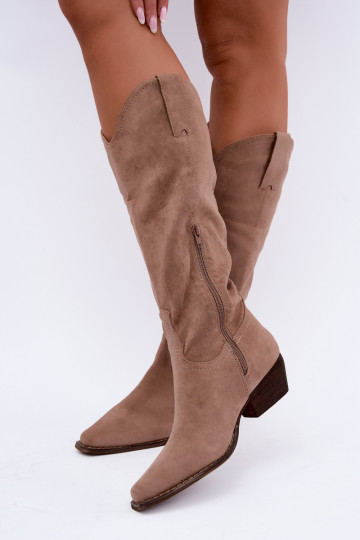 Botas de cowboy beiges de caña alta con tacón bajo Grisel 2