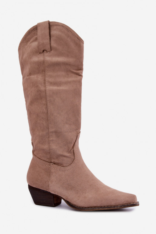 Botas de cowboy beiges de caña alta con tacón bajo Grisel