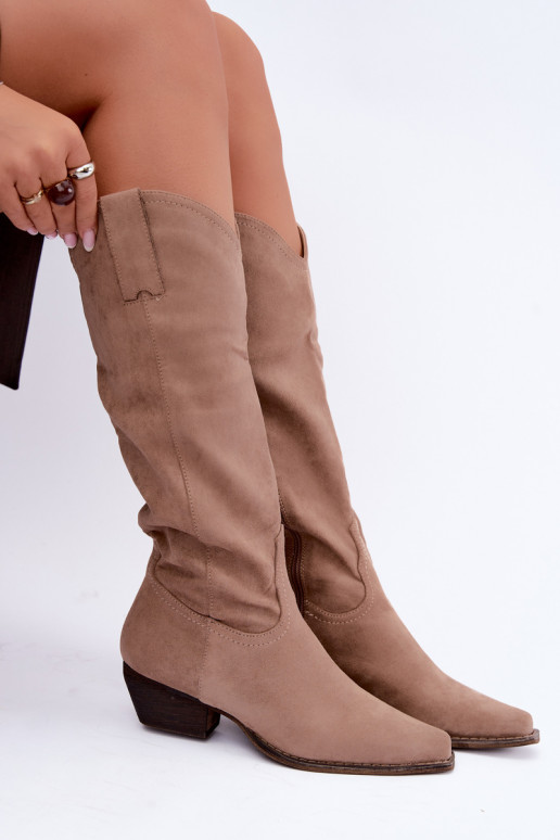 Botas de cowboy beiges de caña alta con tacón bajo Grisel