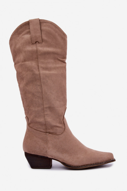 Botas de cowboy beiges de caña alta con tacón bajo Grisel