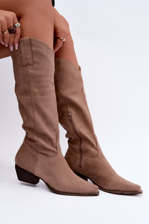 Botas de cowboy beiges de caña alta con tacón bajo Grisel
