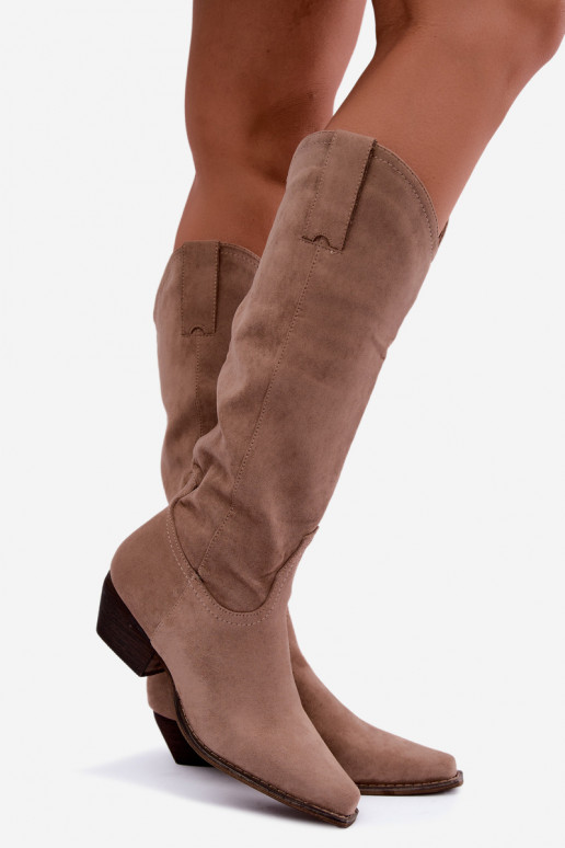 Botas de cowboy beiges de caña alta con tacón bajo Grisel