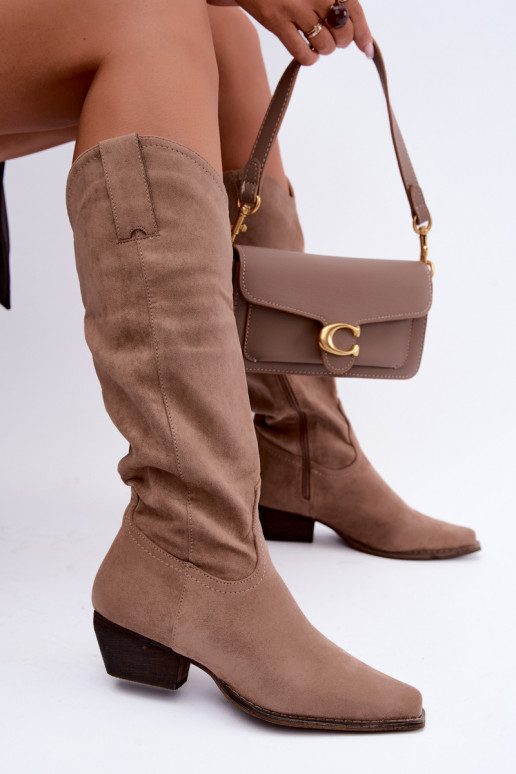 Botas de cowboy beiges de caña alta con tacón bajo Grisel