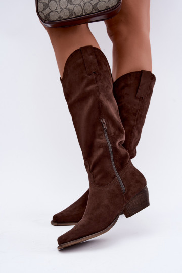 Botas de cowboy de chocolate de caña alta con tacón bajo Grisel 2