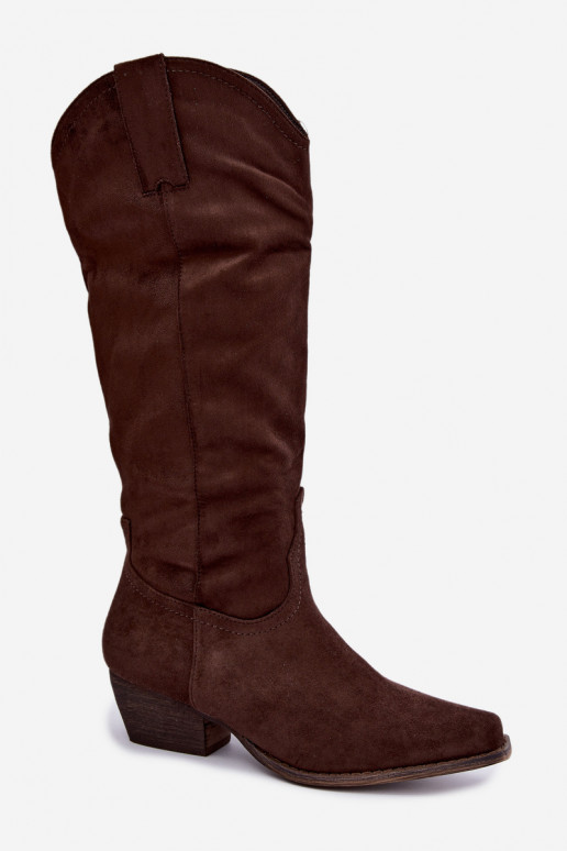 Botas de cowboy de chocolate de caña alta con tacón bajo Grisel