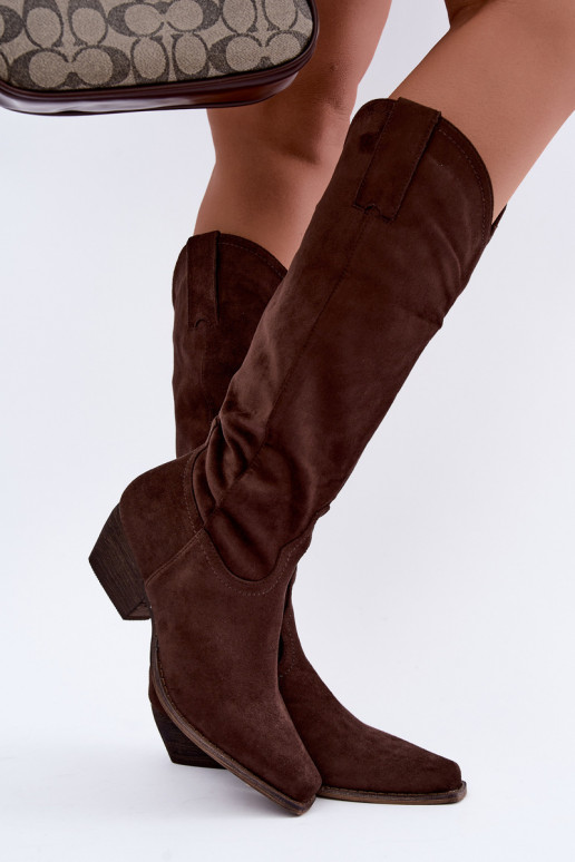 Botas de cowboy de chocolate de caña alta con tacón bajo Grisel