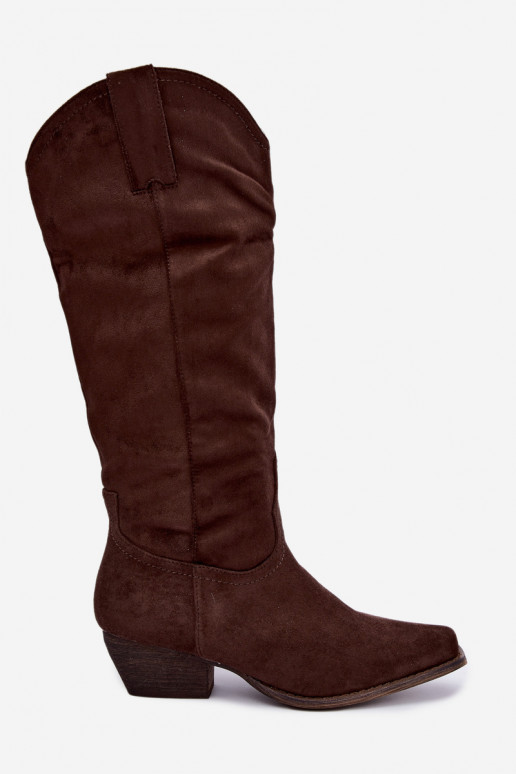 Botas de cowboy de chocolate de caña alta con tacón bajo Grisel