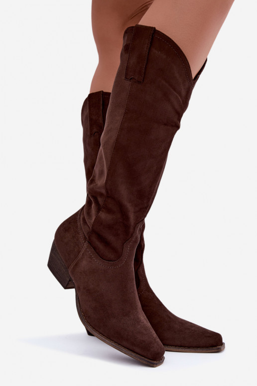 Botas de cowboy de chocolate de caña alta con tacón bajo Grisel