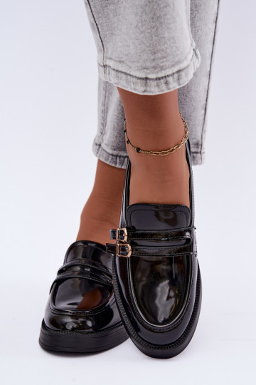 Mocasines negros para mujer con correas Perline