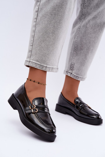 Mocasines negros para mujer con correas Perline 2