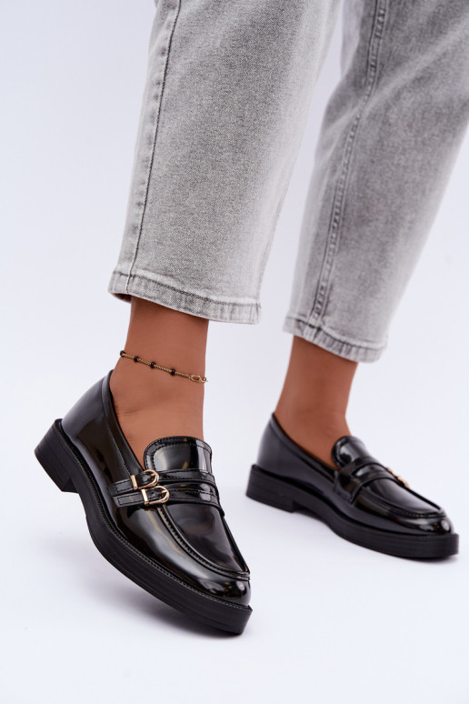 Mocasines negros para mujer con correas Perline