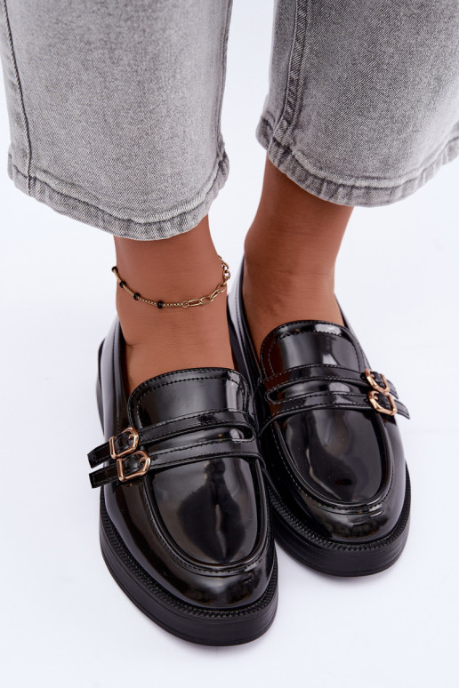 Mocasines negros para mujer con correas Perline