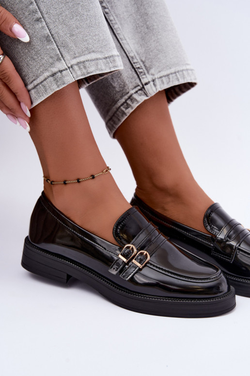 Mocasines negros para mujer con correas Perline