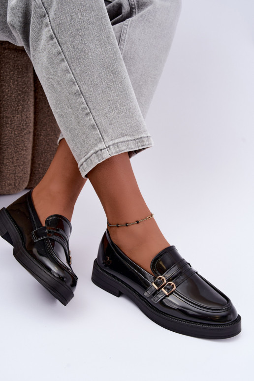 Mocasines negros para mujer con correas Perline