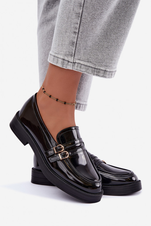 Mocasines negros para mujer con correas Perline