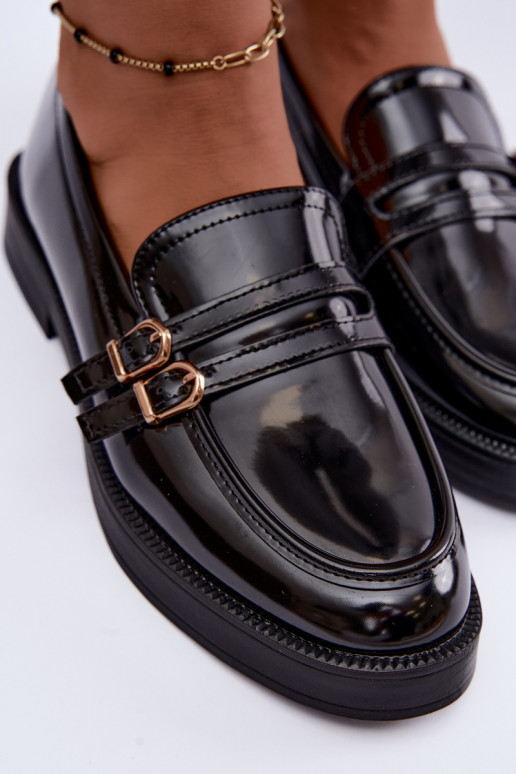 Mocasines negros para mujer con correas Perline
