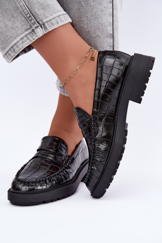 Mocasines negros con relieve Rhosyn