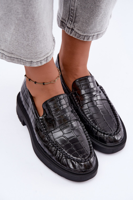 Mocasines negros con relieve Rhosyn