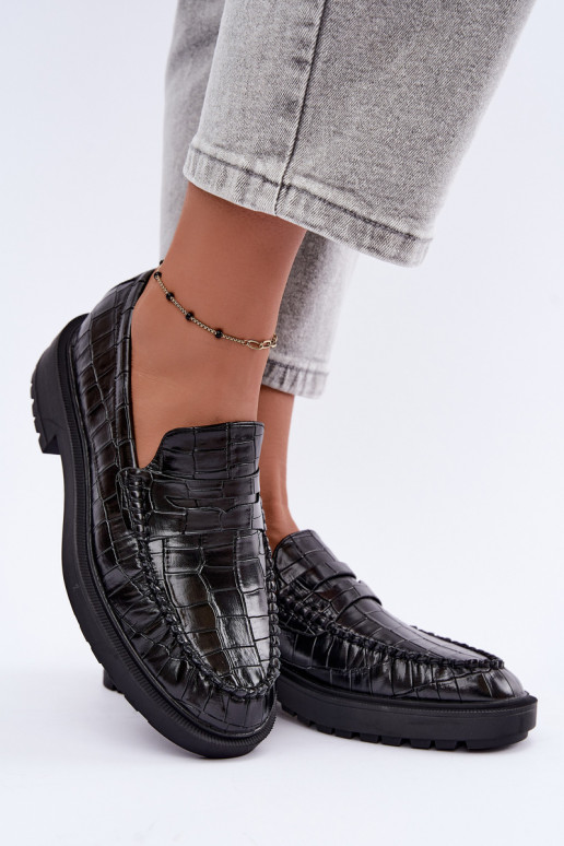 Mocasines negros con relieve Rhosyn