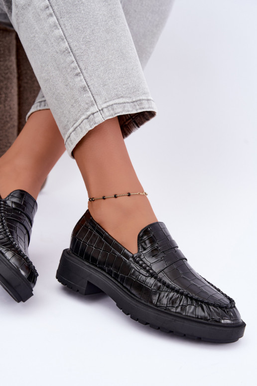 Mocasines negros con relieve Rhosyn