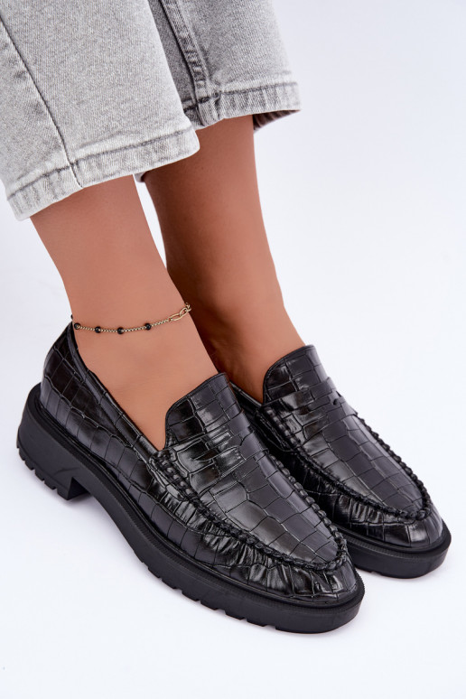 Mocasines negros con relieve Rhosyn