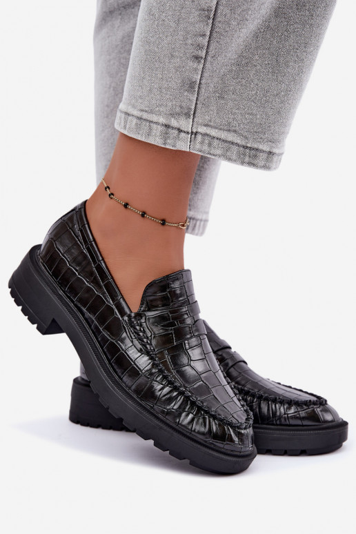 Mocasines negros con relieve Rhosyn