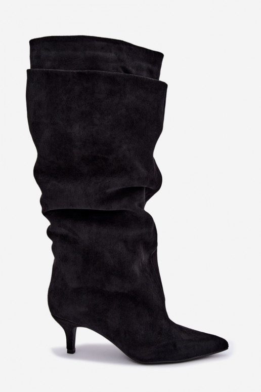 Orielle botas largas calentitas con volantes y tacones en color negro
