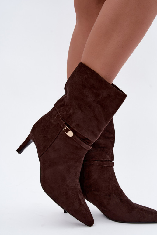 Eponine botines cálidos de tipo slip-on con tacones finos en color chocolate