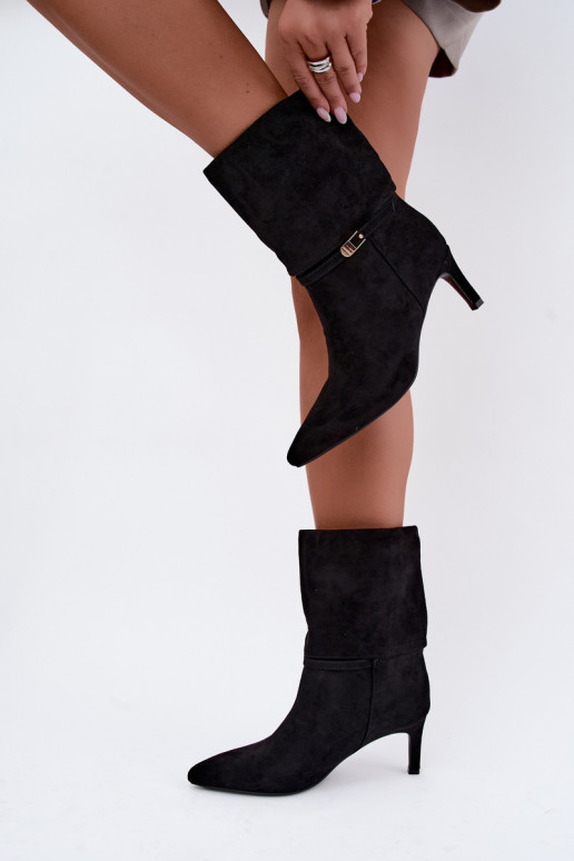 Eponine botines cálidos de tipo slip-on con tacones finos en color negro