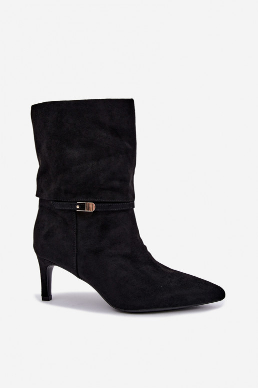 Eponine botines cálidos de tipo slip-on con tacones finos en color negro