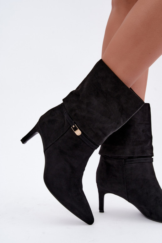 Eponine botines cálidos de tipo slip-on con tacones finos en color negro