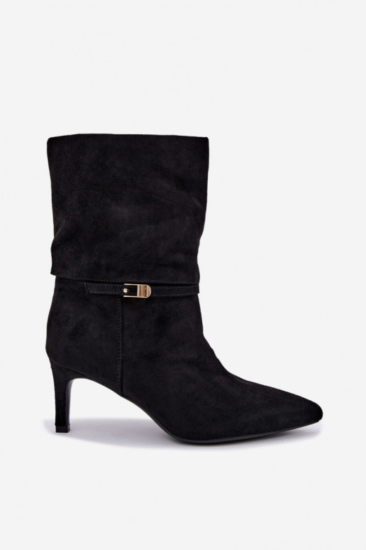 Eponine botines cálidos de tipo slip-on con tacones finos en color negro