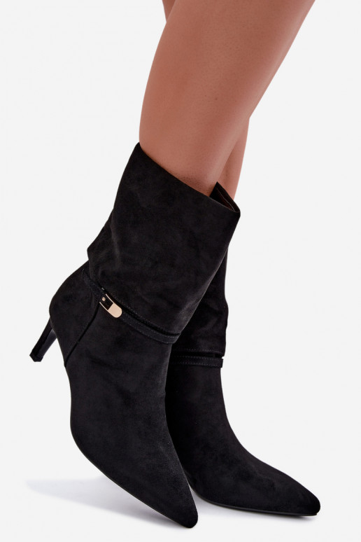 Eponine botines cálidos de tipo slip-on con tacones finos en color negro
