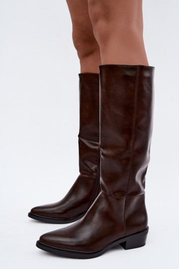 Philomene botas largas calentitas con tacón bajo en color chocolate