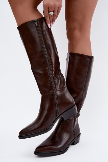 Philomene botas largas calentitas con tacón bajo en color chocolate 2