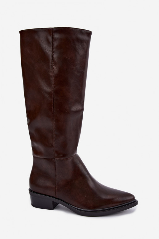 Philomene botas largas calentitas con tacón bajo en color chocolate