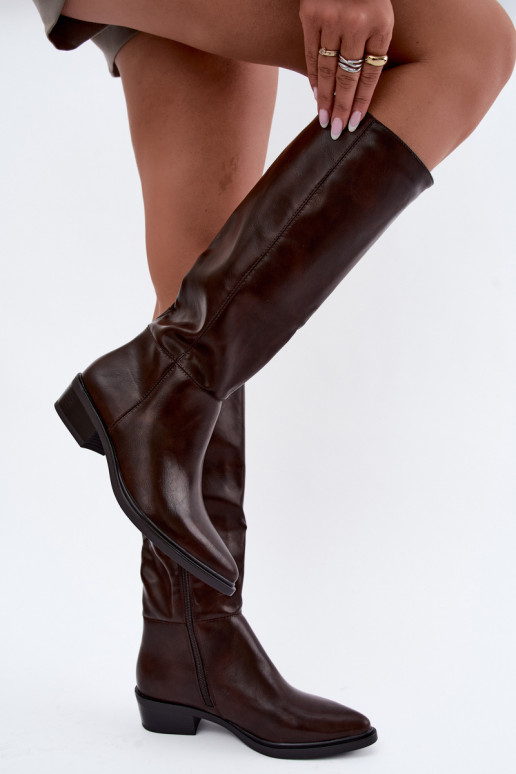 Philomene botas largas calentitas con tacón bajo en color chocolate