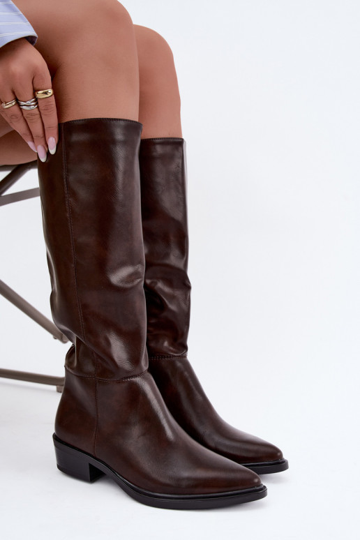 Philomene botas largas calentitas con tacón bajo en color chocolate