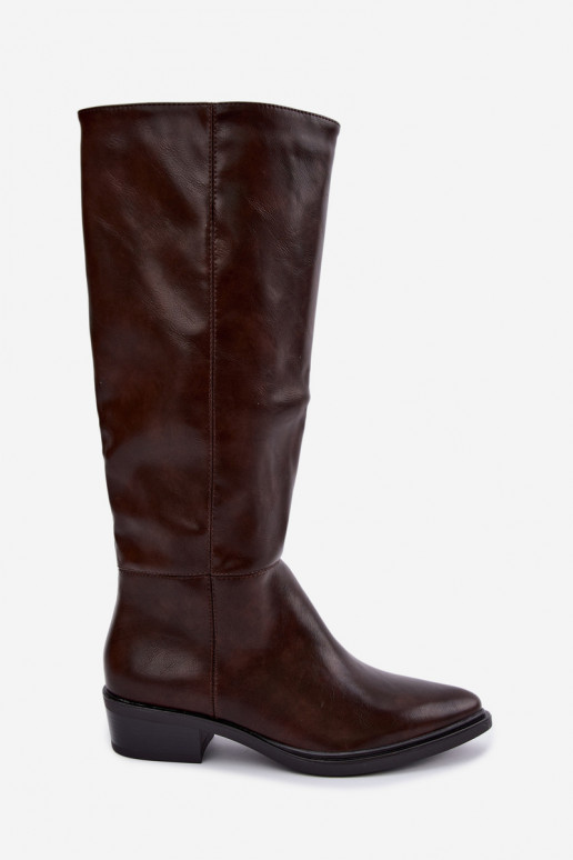 Philomene botas largas calentitas con tacón bajo en color chocolate