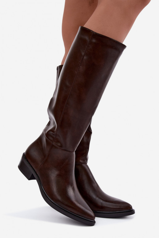 Philomene botas largas calentitas con tacón bajo en color chocolate