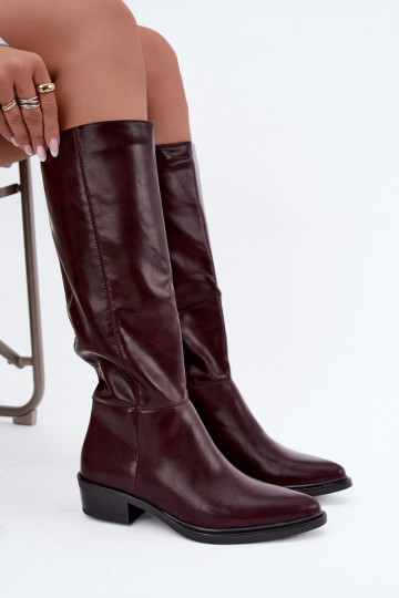 Philomene botas largas calentitas con tacón bajo en color burdeos
