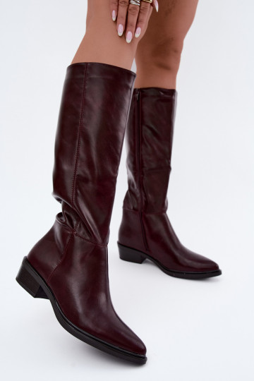 Philomene botas largas calentitas con tacón bajo en color burdeos 2