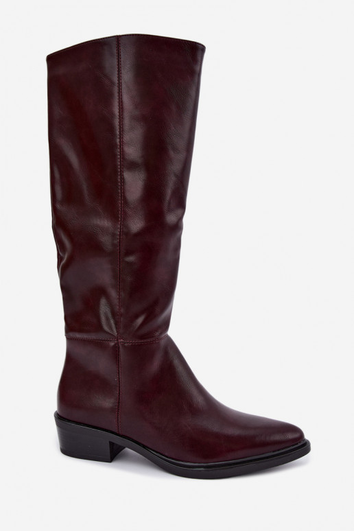 Philomene botas largas calentitas con tacón bajo en color burdeos