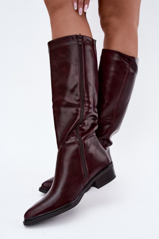 Philomene botas largas calentitas con tacón bajo en color burdeos